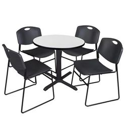 Regency Cain 30 in. Round Breakroom Table- White & 4 Zeng Stack Chairs- Black - Regency TB30RNDWH44BK