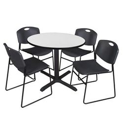 Regency Cain 42 in. Round Breakroom Table- White & 4 Zeng Stack Chairs- Black - Regency TB42RNDWH44BK