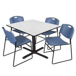 Regency Cain 48 in. Square Breakroom Table- White & 4 Zeng Stack Chairs- Blue - Regency TB4848WH44BE