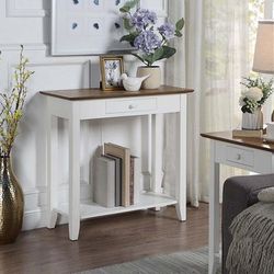 American Heritage 1 Drawer Hall Table with Shelf in Driftwood/White