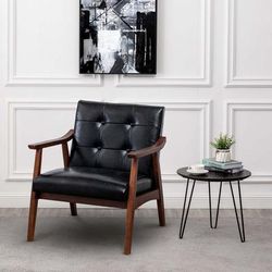 Take a Seat Natalie Accent Chair in Black Faux Leather/Espresso