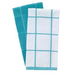 Solid And Check Parquet Kitchen Towel, Two Pack by T-fal in Breeze