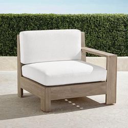 St. Kitts Modular Seating Collection in Weathered Teak - Right-facing Chair, Standard, Sailcloth Cobalt - Frontgate