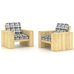 vidaXL Sedie Giardino 2pz Cuscini Tartan Grigio Legno Pino Impregnato