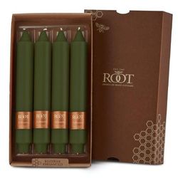 Smooth Collenette 9 inch Dark Olive Unscented Taper Candle, Box of 4 by Root in Green