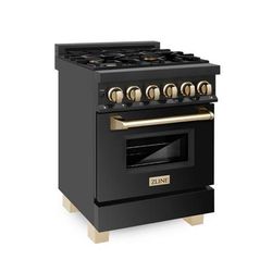 "ZLINE Autograph Edition 24" 2.8 cu. ft. Dual Fuel Range with Gas Stove and Electric Oven in Black Stainless Steel with Gold Accents (RABZ-24-G) - ZLINE Kitchen and Bath RABZ-24-G"