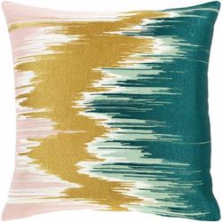 Meservey 18" Square Traditional Cotton Ivory/Mustard/Deep Teal/Dusty Sage/Light Pink/Pale Pink/Teal/Medium Gray Throw Pillow - Boutique Rugs