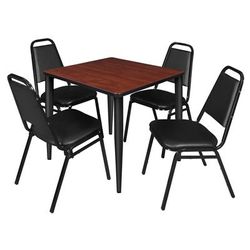 Regency Kahlo 30 in. Square Breakroom Table- Cherry Top, Black Base & 4 Restaurant Stack Chairs- Black - Regency TPL3030CHBK29BK