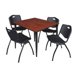 Regency Kahlo 48 in. Square Breakroom Table- Cherry Top, Black Base & 4 M Stack Chairs- Black - Regency TPL4848CHBK47BK