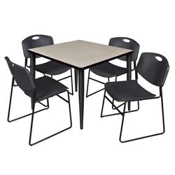 Regency Kahlo 42 in. Square Breakroom Table- Maple Top, Black Base & 4 Zeng Stack Chairs- Black - Regency TPL4242PLBK44BK