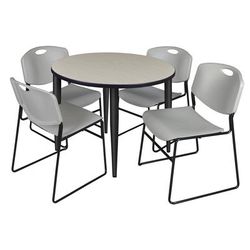Regency Kahlo 42 in. Round Breakroom Table- Maple Top, Black Base & 4 Zeng Stack Chairs- Grey - Regency TPL42RNDPLBK44GY