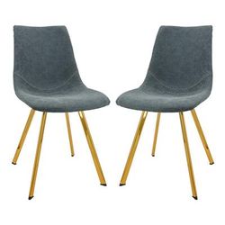 Markley Modern Leather Dining Chair With Gold Legs Set of 2in Peacock Blue - LeisureMod MCG18BU2