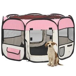 vidaXL Foldable Dog Playpen with Carrying Bag Pink 110x110x58 cm