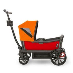 Veer Cruiser (2 Seater) Stroller Wagon + Canopy Bundle - Pele Red/Sienna Orange