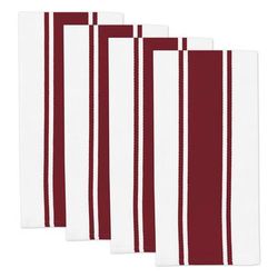 Classic Stripe Cotton Kitchen Dish Towel, Set 4 by Mu Kitchen in Red