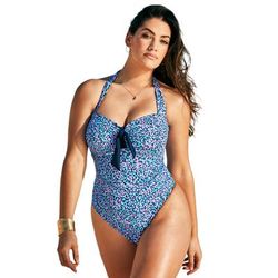 Plus Size Women's Tie Front Halter One Piece by Swimsuits For All in Blue Purple Pebble (Size 20)