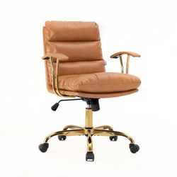 LeisureMod Regina Modern Padded Leather Adjustable Executive Office Chair with Tilt & 360 Degree Swivel in Saddle Brown - LeisureMod RO19SBRL