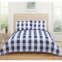 Everyday Buffalo Plaid Quilt Set by Truly Soft in Navy White (Size TWINXL)