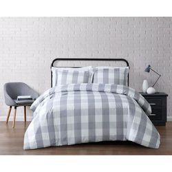 Everyday Buffalo Plaid Duvet Cover Set by Truly Soft in Grey White (Size KING)