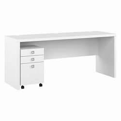 Bush Business Furniture Echo 72W Computer Desk with 3 Drawer Mobile File Cabinet in Pure White - ECH047PW