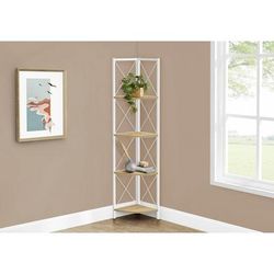 "Bookshelf / Bookcase / Etagere / Corner / 4 Tier / 60"H / Office / Bedroom / Metal / Laminate / Natural / White / Contemporary / Modern - Monarch Specialties I 3652"