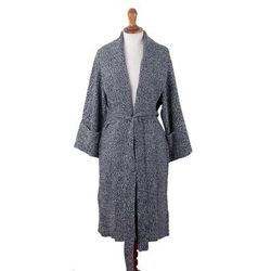 Constant Companion in Tweed,'Navy and White Organic Cotton Blend Sweater Coat'