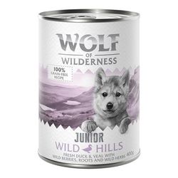 24x400g Junior Wild Hills Duck & Veal Wolf of Wilderness Wet Dog Food