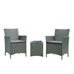 Imperia Steel Rattan 3-Piece Patio Conversation Set with Cushions in Grey - Manhattan Comfort OD-CV020-GY