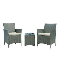 Imperia Steel Rattan 3-Piece Patio Conversation Set with Cushions in Cream - Manhattan Comfort OD-CV020-CR