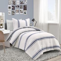 Farmhouse Stripe Reversible Cotton Comforter Navy 2Pc Set Twin-Xl - Lush Decor 21T011912