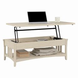 Bush Furniture Salinas Lift Top Coffee Table Desk with Storage in Antique White - Bush Furniture SAT348AW-03