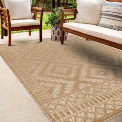 Feya 5'3" x 7' Modern Camel/Light Peach/Dark Brown/Clay/Multi Brown/Light Brown/Light Beige/Brown/Peach/Dark Red Outdoor Area Rug - Hauteloom