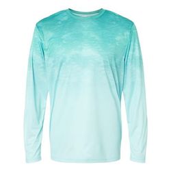 Paragon 229 Montauk Oceanic Fade Performance Long Sleeve T-Shirt in Aqua size Small | Microfiber polyester