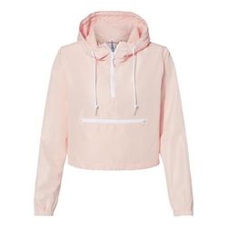 Independent Trading Co. EXP64CRP Women's Lightweight Quarter-Zip Pullover Crop Windbreaker Jacket in Blush/White Zipper size XL | Polyester