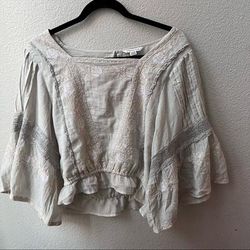 American Eagle Outfitters Tops | American Eagle Silver Gray Flowy Cropped Boho Top Womens M | Color: Gray/Silver | Size: M