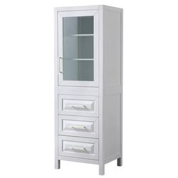 Daria Linen Tower in White with Brushed Gold Trim, Shelved Cabinet Storage, and 3 Drawers - Wyndham WCV2525LTWG