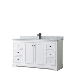 Avery 60 Inch Single Bathroom Vanity in White, White Carrara Marble Countertop, Undermount Square Sink, Matte Black Trim - Wyndham WCV232360SWBCMUNSMXX