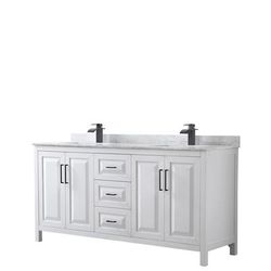 Daria 72 Inch Double Bathroom Vanity in White, White Carrara Marble Countertop, Undermount Square Sinks, Matte Black Trim - Wyndham WCV252572DWBCMUNSMXX