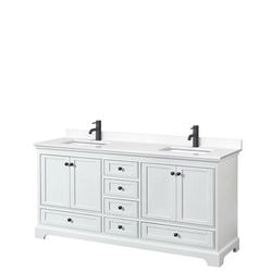 Deborah 72 Inch Double Bathroom Vanity in White, White Cultured Marble Countertop, Undermount Square Sinks, Matte Black Trim - Wyndham WCS202072DWBWCUNSMXX