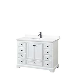 Deborah 48 Inch Single Bathroom Vanity in White, White Cultured Marble Countertop, Undermount Square Sink, Matte Black Trim - Wyndham WCS202048SWBWCUNSMXX