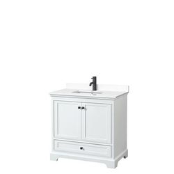 Deborah 36 Inch Single Bathroom Vanity in White, White Cultured Marble Countertop, Undermount Square Sink, Matte Black Trim - Wyndham WCS202036SWBWCUNSMXX