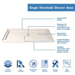 Dreamline DreamLine SlimLine 34 inch D x 54 inch W x 2 3/4 inch H Center Drain Single Threshold Shower Base in Biscuit DLT-1134540-22