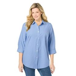 Plus Size Women's Perfect Three Quarter Sleeve Shirt by Woman Within in French Blue Stripe (Size 5X)