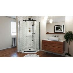 Dreamline DreamLine Prism 36 inch D x 36 inch W x 74 3/4 inch H Frameless Neo-Angle Pivot Shower Enclosure in Matte Black with White Shower Base Kit DL-6030-09