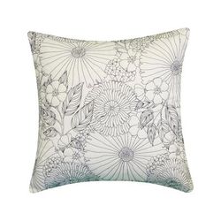 Fine Line Embroidered Floral 18x18 Indoor Outdoor Decorative Pillow by Levinsohn Textiles in Black