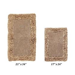Shaggy Border Bath Rug Mat, 2 Pc Set (17" X 24" | 21" X 34") by Better Trends in Beige