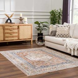 Gael 7'10" x 10'2" Dark Orange/Brown/Colorful/Dark Orange/Brown/Dark Red Washable Area Rug - Hauteloom