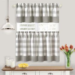 Wide Width Hunter Window Curtain Tier Pair And Valance Set by Achim Home Décor in Grey (Size 57" W 36" L)