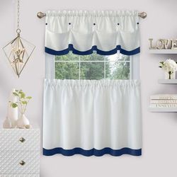 Wide Width Lana Window Curtain Tier Pair And Valance Set by Achim Home Décor in Navy (Size 58" W 24" L)