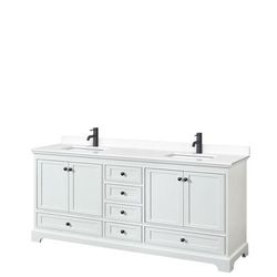 Deborah 80 Inch Double Bathroom Vanity in White, White Cultured Marble Countertop, Undermount Square Sinks, Matte Black Trims - Wyndham WCS202080DWBWCUNSMXX